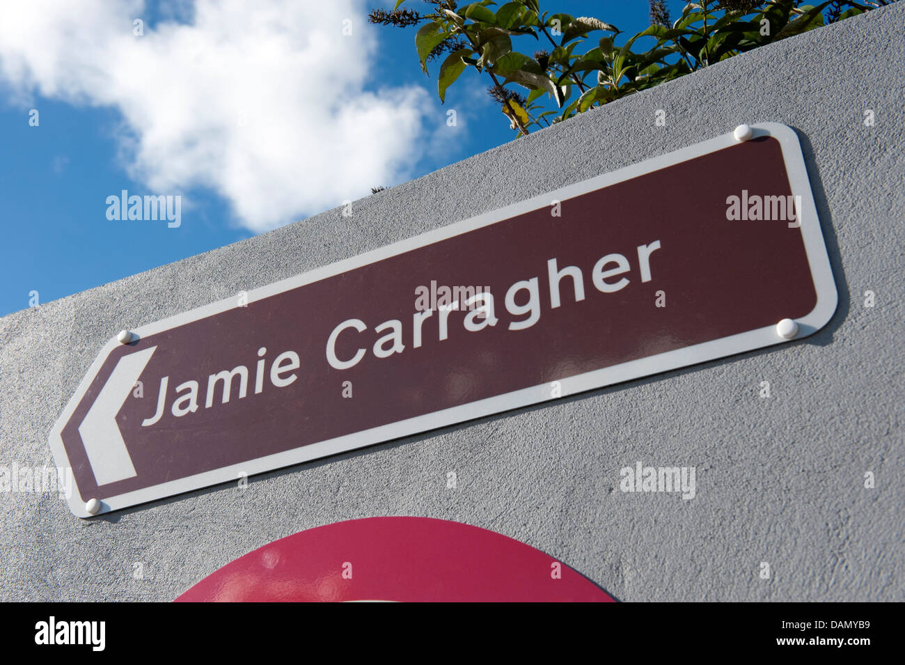 Jamie Carragher Brown Tourist Information Sign Stock Photo