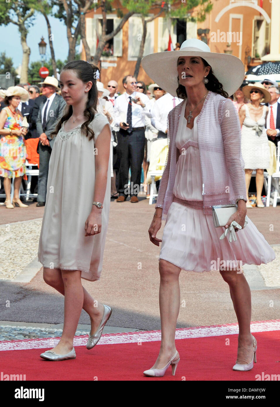 Caroline Princess of Hanover and her daughter Princess Alexandra arrive for  the religious wedding of Prince Albert II with Charlene Wittstock in the  Prince's Palace in Monaco, 02 July 2011. Some 3500