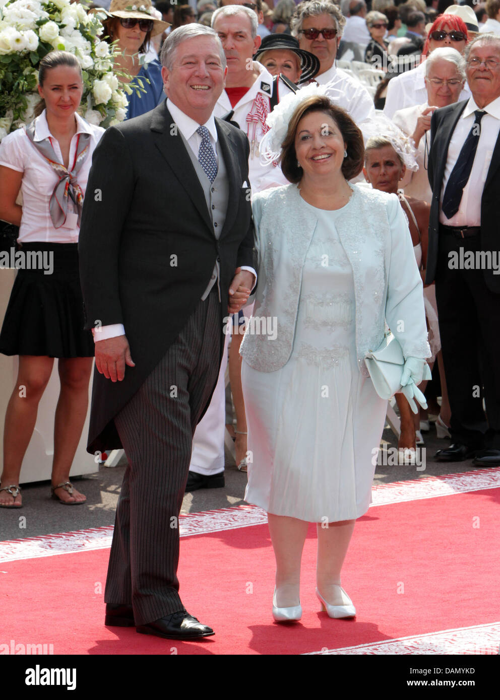 Crown Prince Aleksandar II. of Serbia with his wife Princess Katarina arrive for the religious wedding of Prince Albert II and Charlene Wittstock in the Prince's Palace in Monaco, 02 July 2011. Some 3500 guests are expected to follow the ceremony in the Main Courtyard of the Palace. Photo: Albert Nieboer Stock Photo