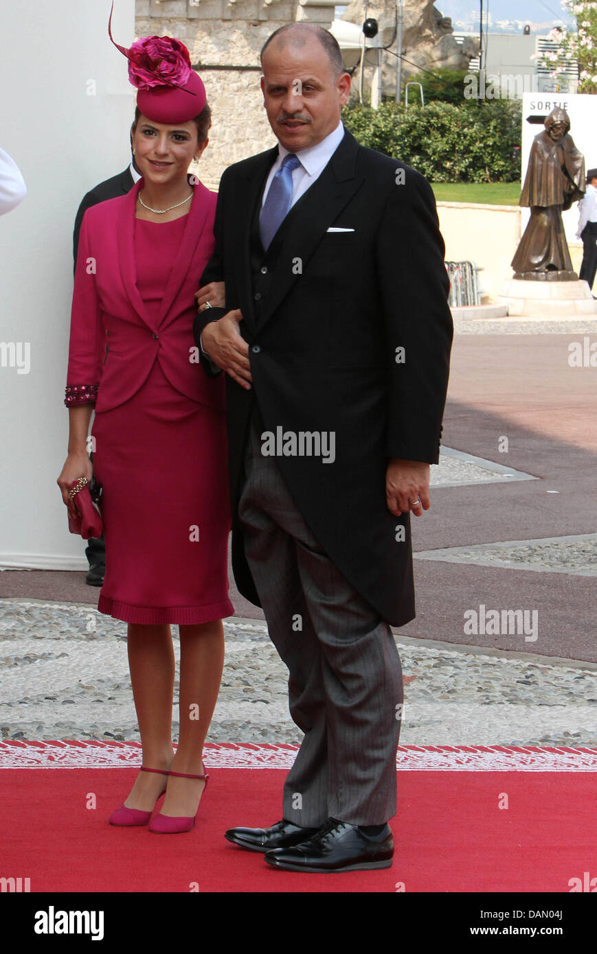 Prince Faisal bin al Hussein of Jordan arrives with his wife Sara Qabbani  for the religious wedding of Prince Albert II and Princess Charlene in the  Prince's Palace in Monaco, 02 July