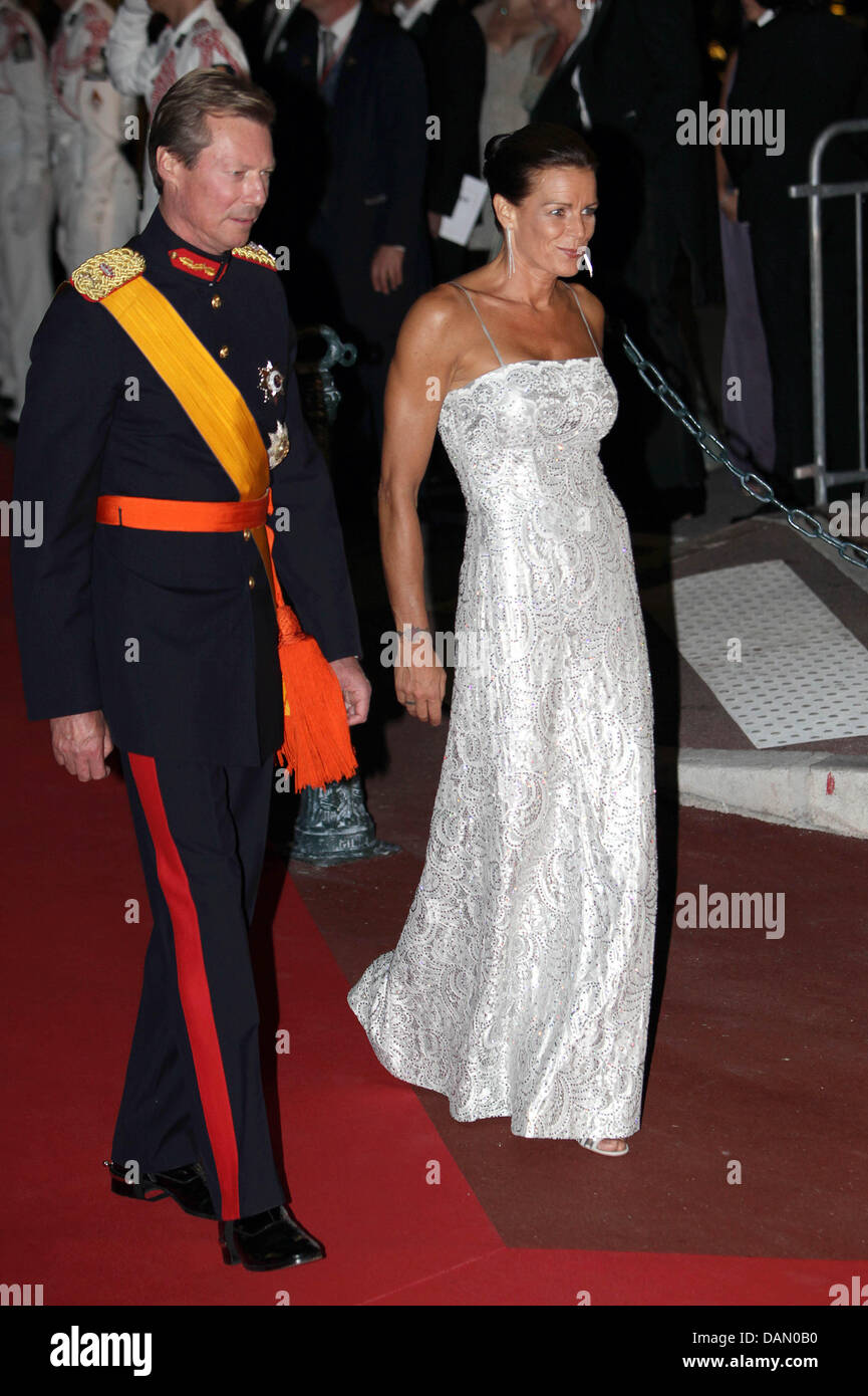 Princess Stephanie of Monaco and Grand Duke Henri attend the official dinner on the Opera terraces after the religious wedding of Prince Albert II and Princess Charlene of Monaco in Monaco, 02 July 2011. 450 guests have been invited for the dinner followed by a ball in the Opera. Photo: Albert Nieboer Stock Photo