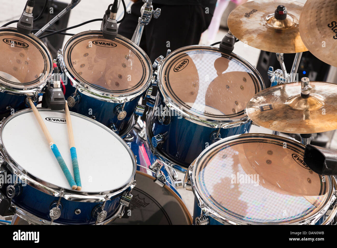 Evans drum kit and sticks Stock Photo 