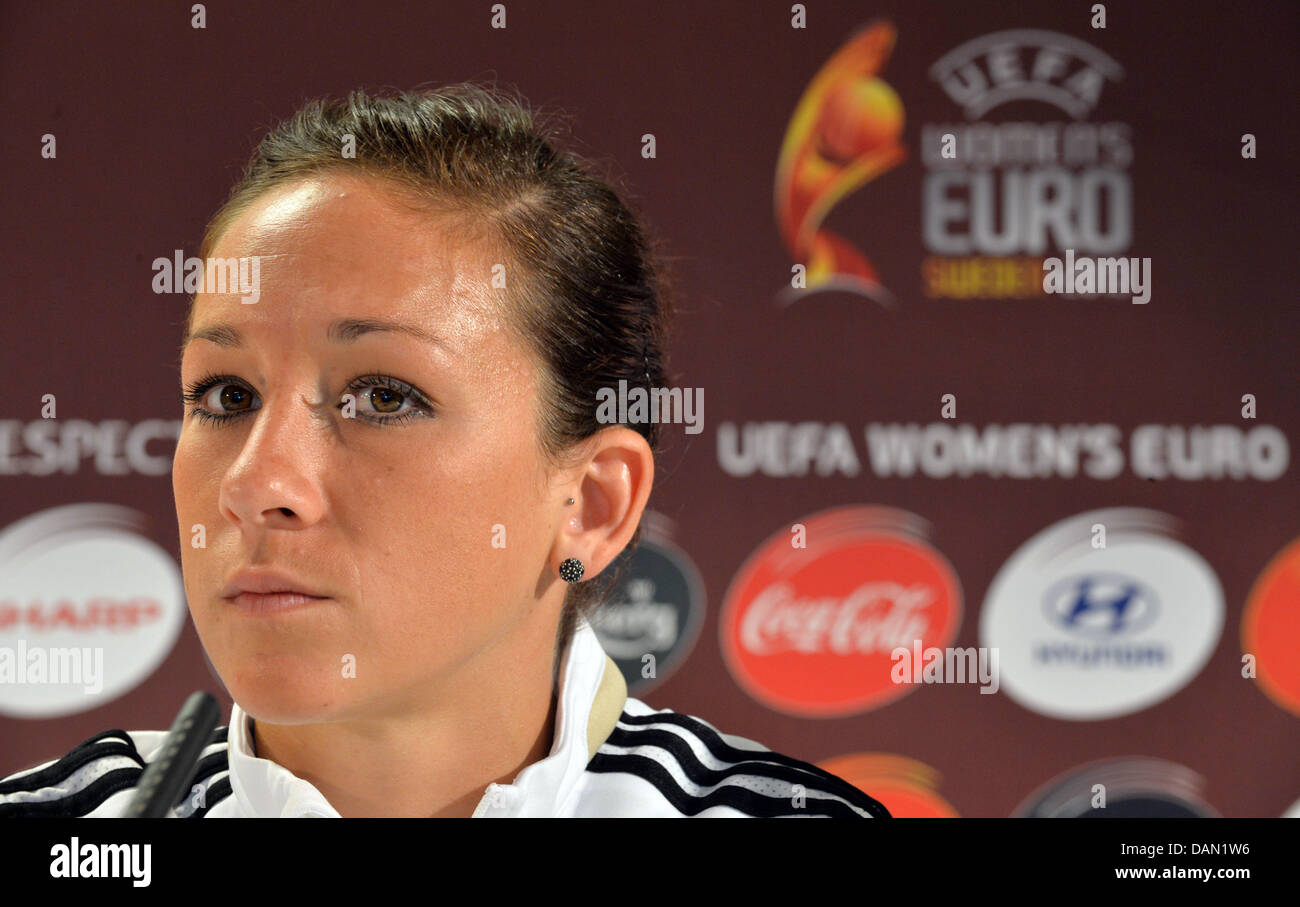 Germany's Nadine Kessler sits in the press room of Kalmar Arena during