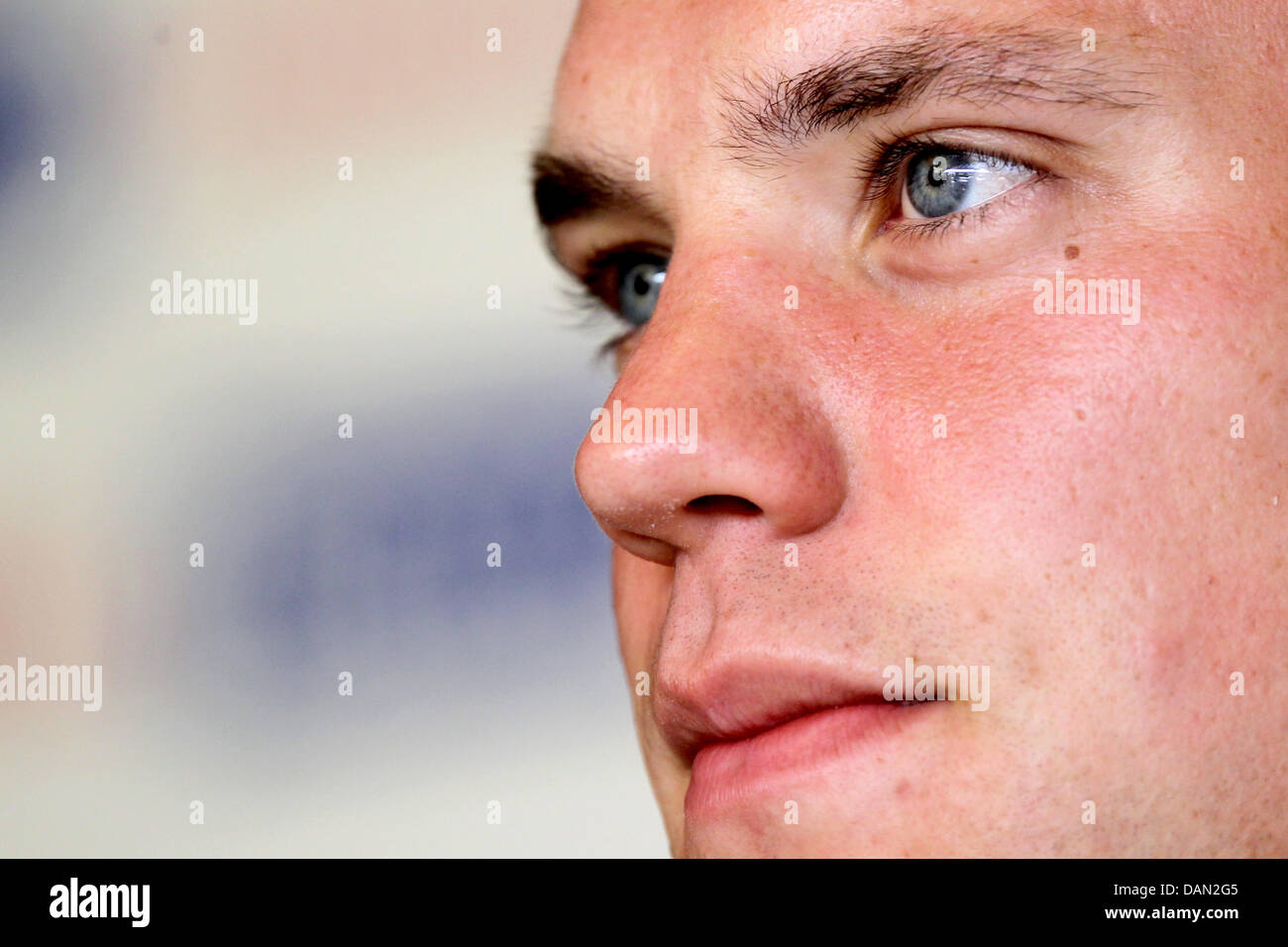 FC Bayern Munich's goalkeeper Manuel Neuer attends a press conference in Riva del Garda, Italy, 05 July 2011. From 03 to 09 July, the Bundesliga soccer club stays at Lake Garda for a training camp. Photo: Daniel Karmann Stock Photo