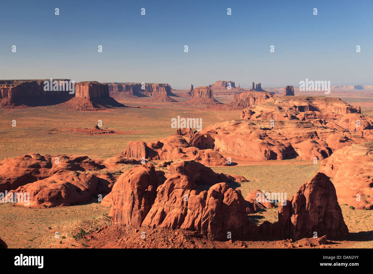 USA, Arizona, View over Monument Valley from the top of Hunt's Mesa Stock Photo