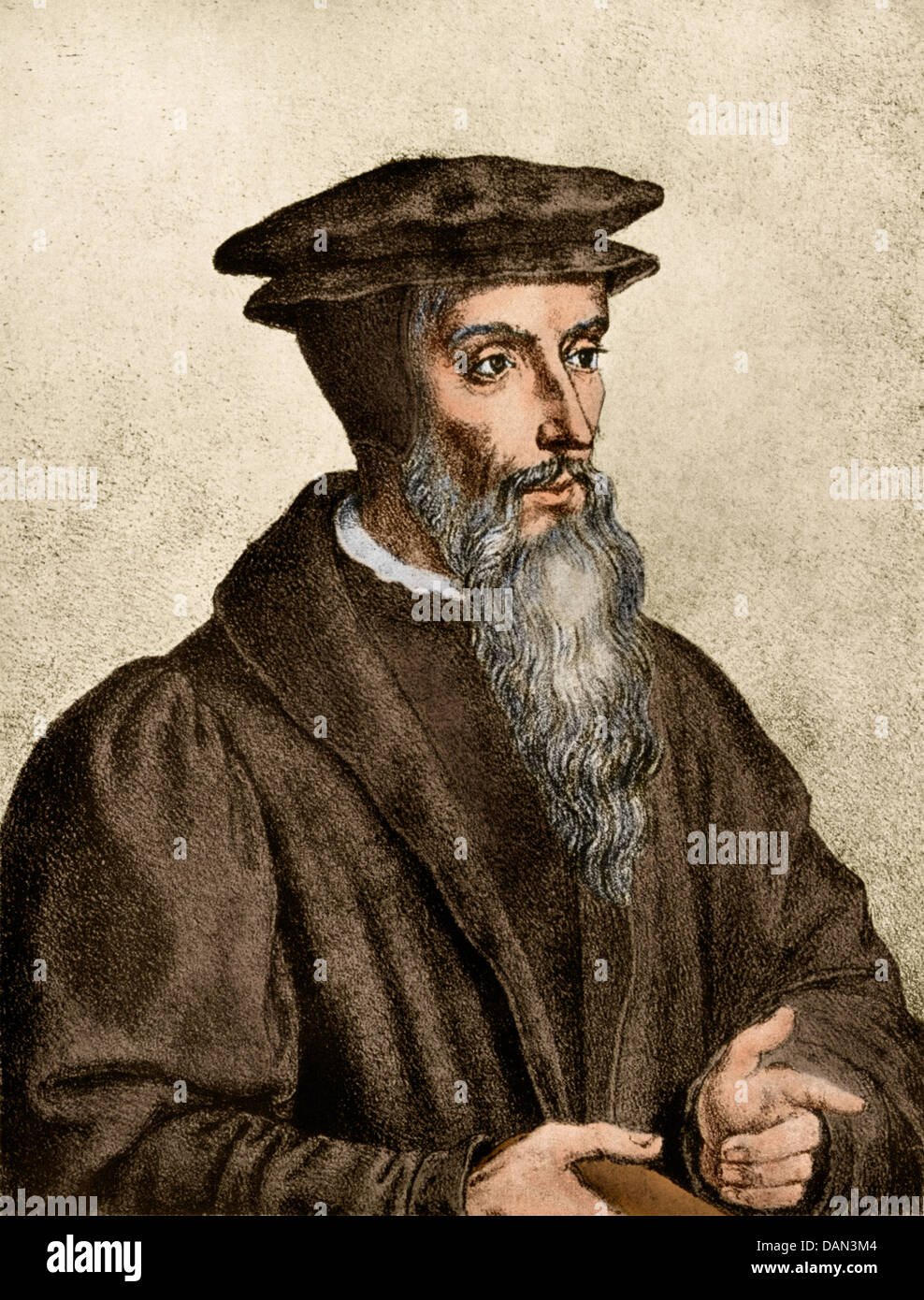 John Calvin. Digitally colored halftone reproduction of an illustration Stock Photo