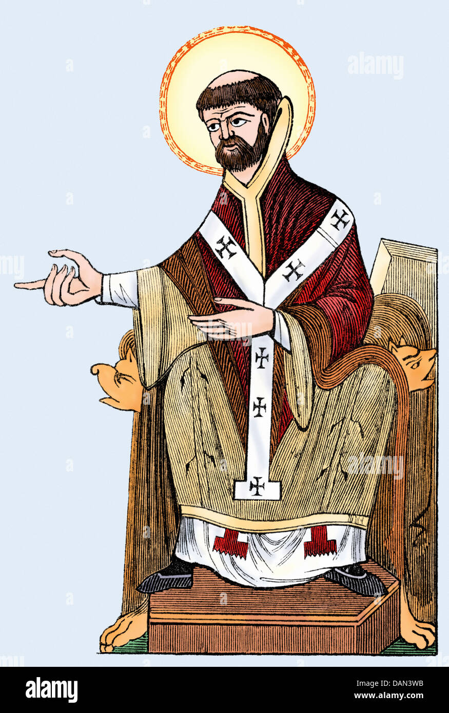 Augustine, first Archbishop of Canterbury, 596 AD. Digitally colored woodcut Stock Photo