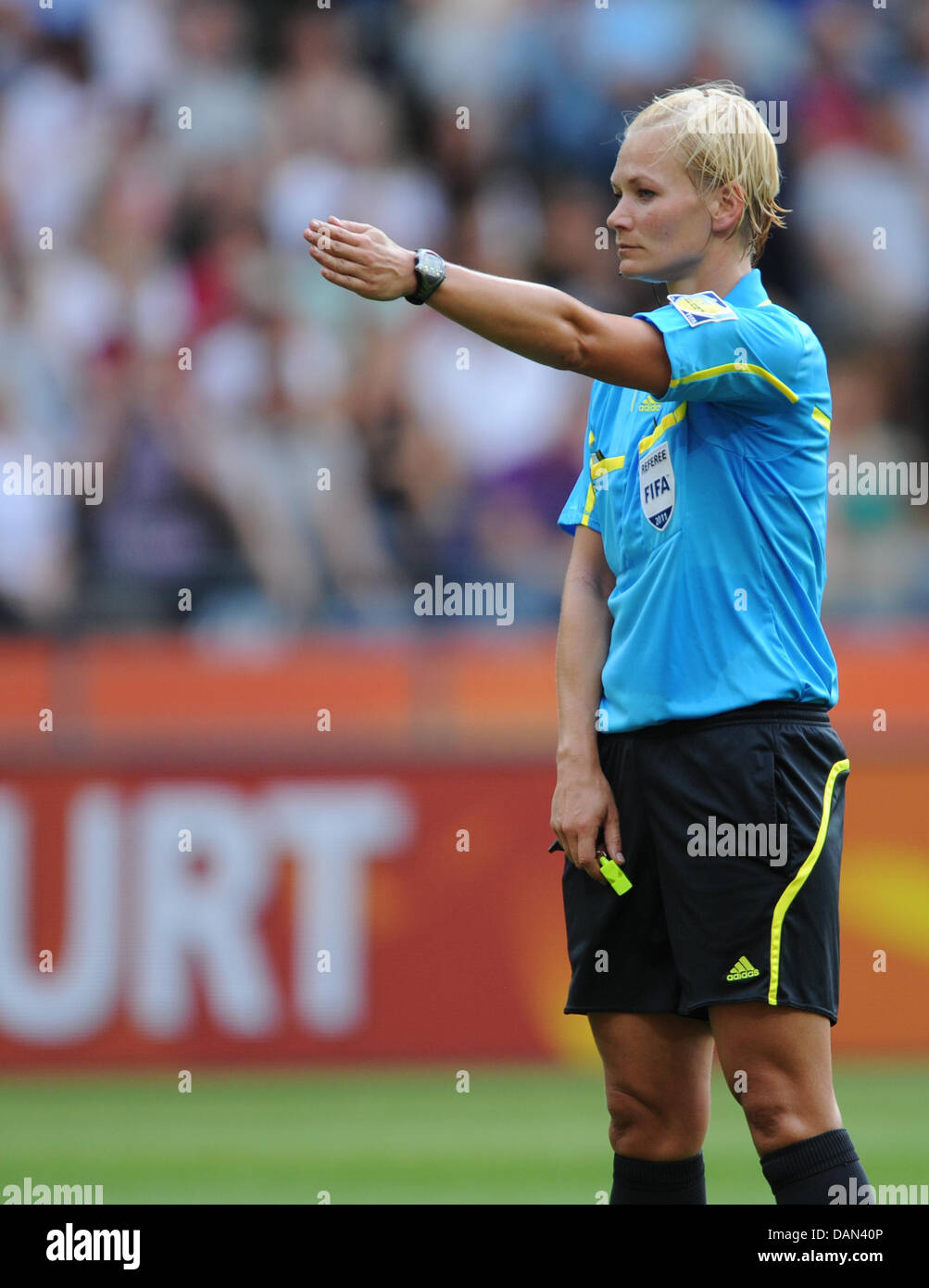 German referee Bibiana Steinhaus is pictured prior to the Group D match Equatorial Guinea against Brazil of FIFA Women's World Cup soccer tournament at the FIFA Women's World Cup Stadium in Frankfurt, Germany, 06 July 2011. Foto: Arne Dedert dpa/lhe Stock Photo