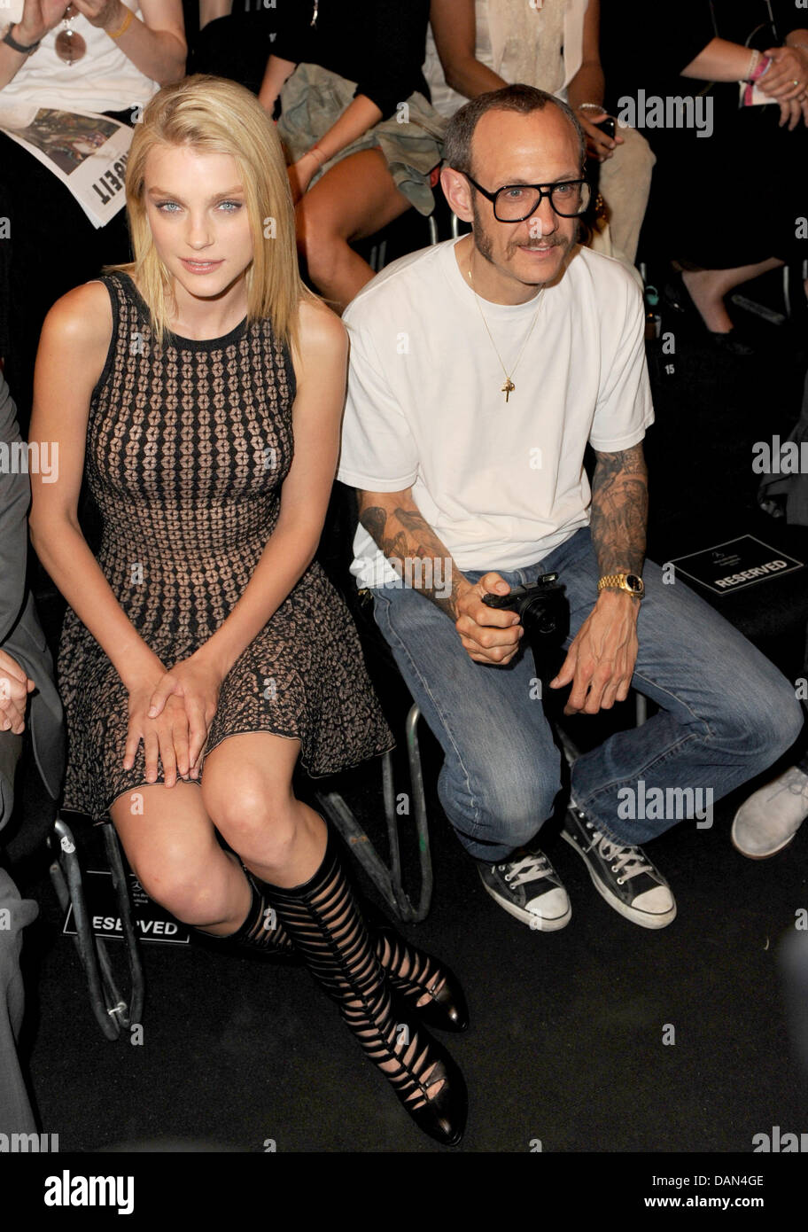 Canadian model Jessica Stam and US photographer Terry Richardson attend the  Rena Lange fashion show during the Mercedes-Benz Fashion Week in Berlin,  Germany, 7 July 2011. The presentation of the Spring/Summer 2012