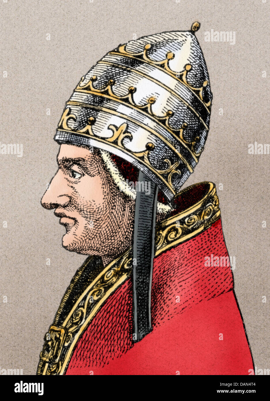 Pope Innocent III. Digitally colored engraving Stock Photo
