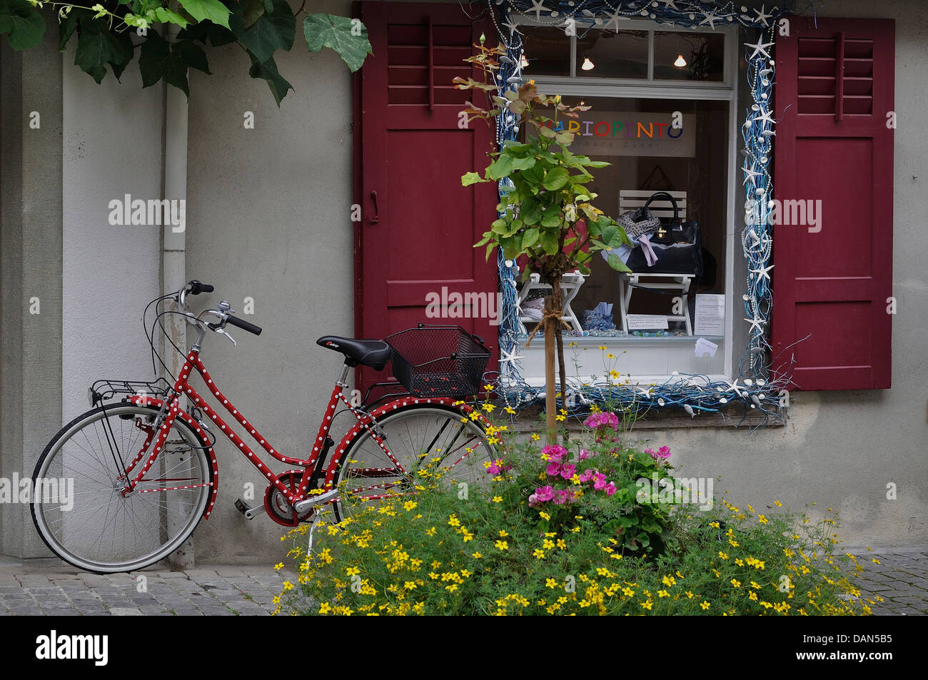 Switzerland, Shopwindow with bicycle Stock Photo