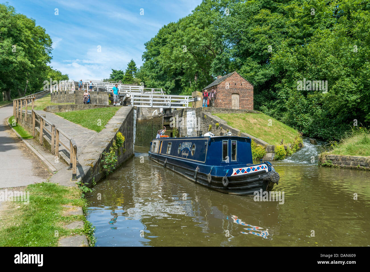 Five Steps locks known as the Bingley Staircase at Bingley in North Yorkshire England on the