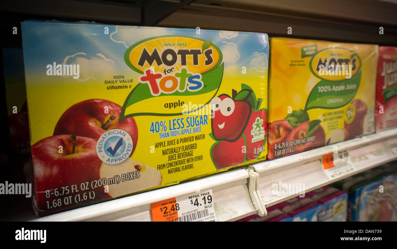 Containers of Mott's apple juice are seen in a supermarket in New York
