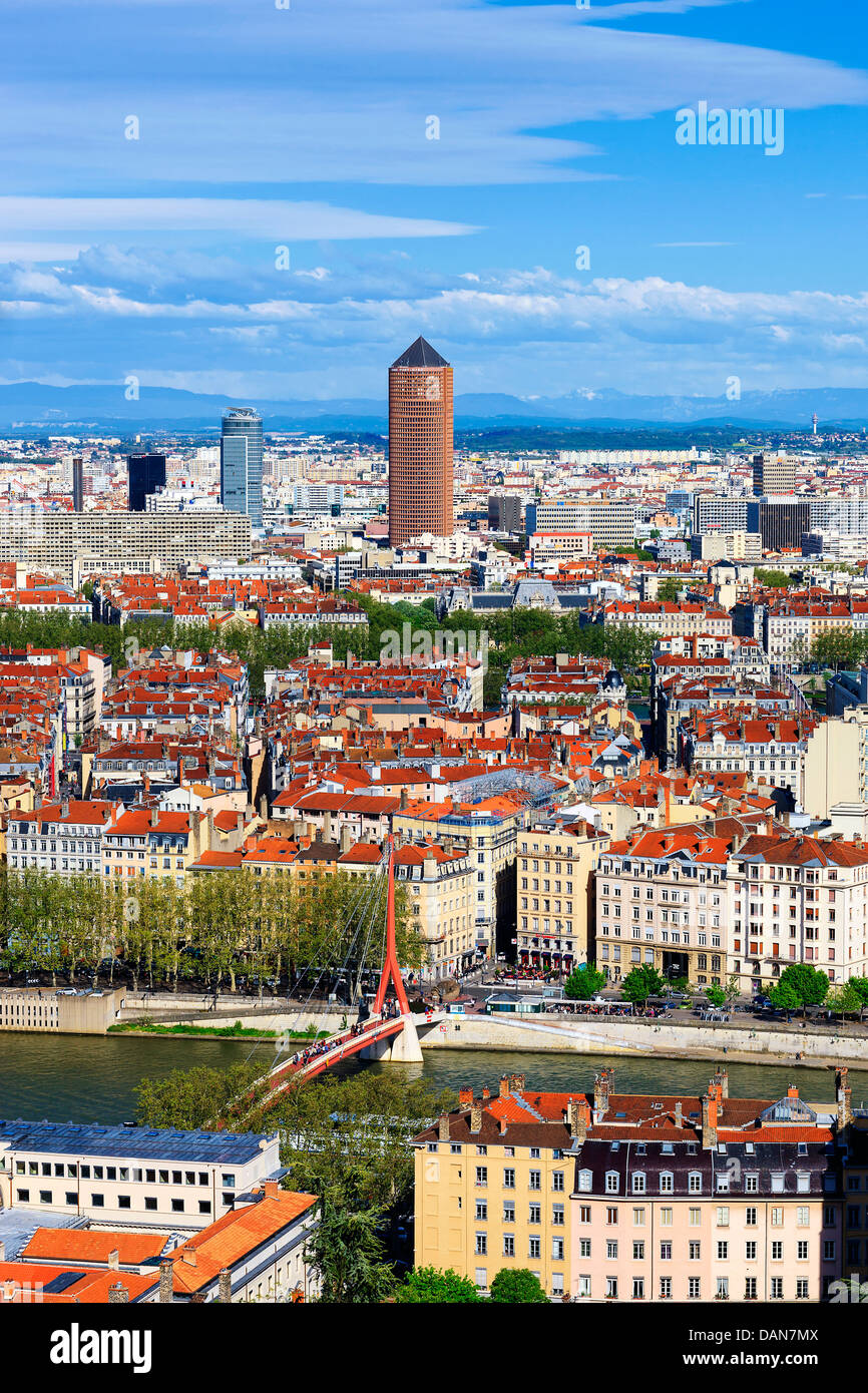 Famous aerial view of Lyon city, France Stock Photo