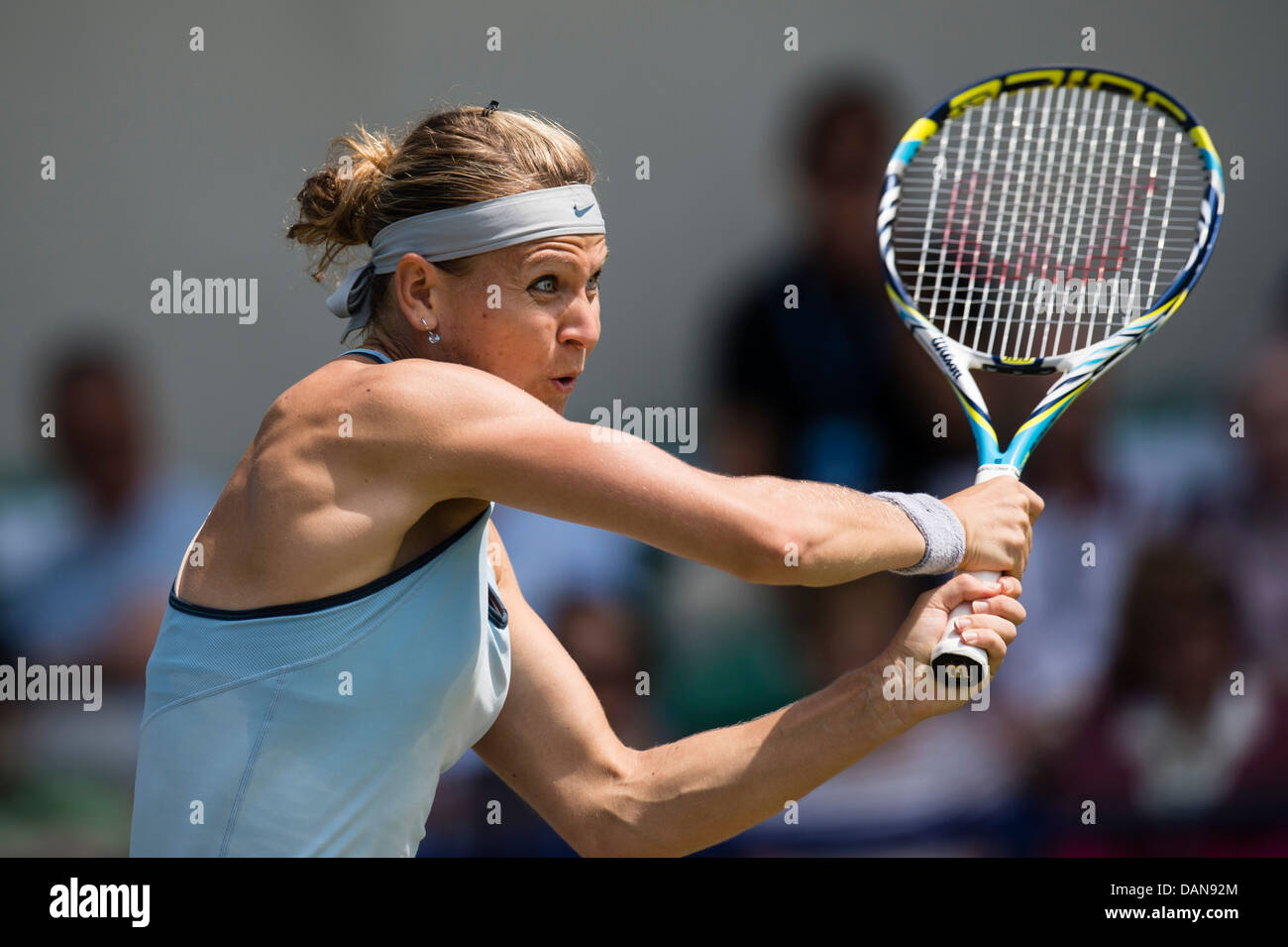 Lucie Safarova of Czech Republic in action playing two handed forehand shot Stock Photo