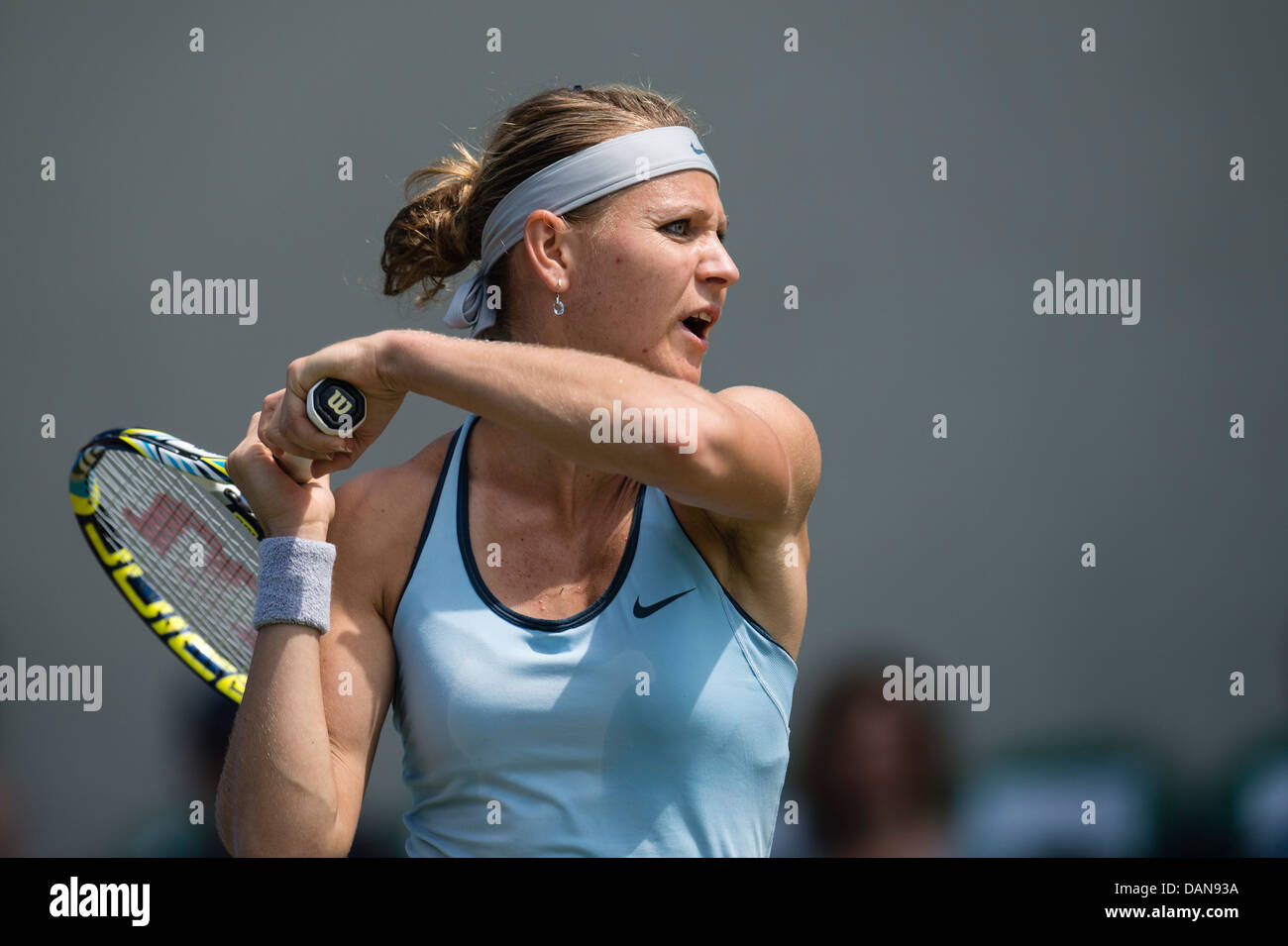 Lucie Safarova of Czech Republic in action playing two handed backhand shot Stock Photo