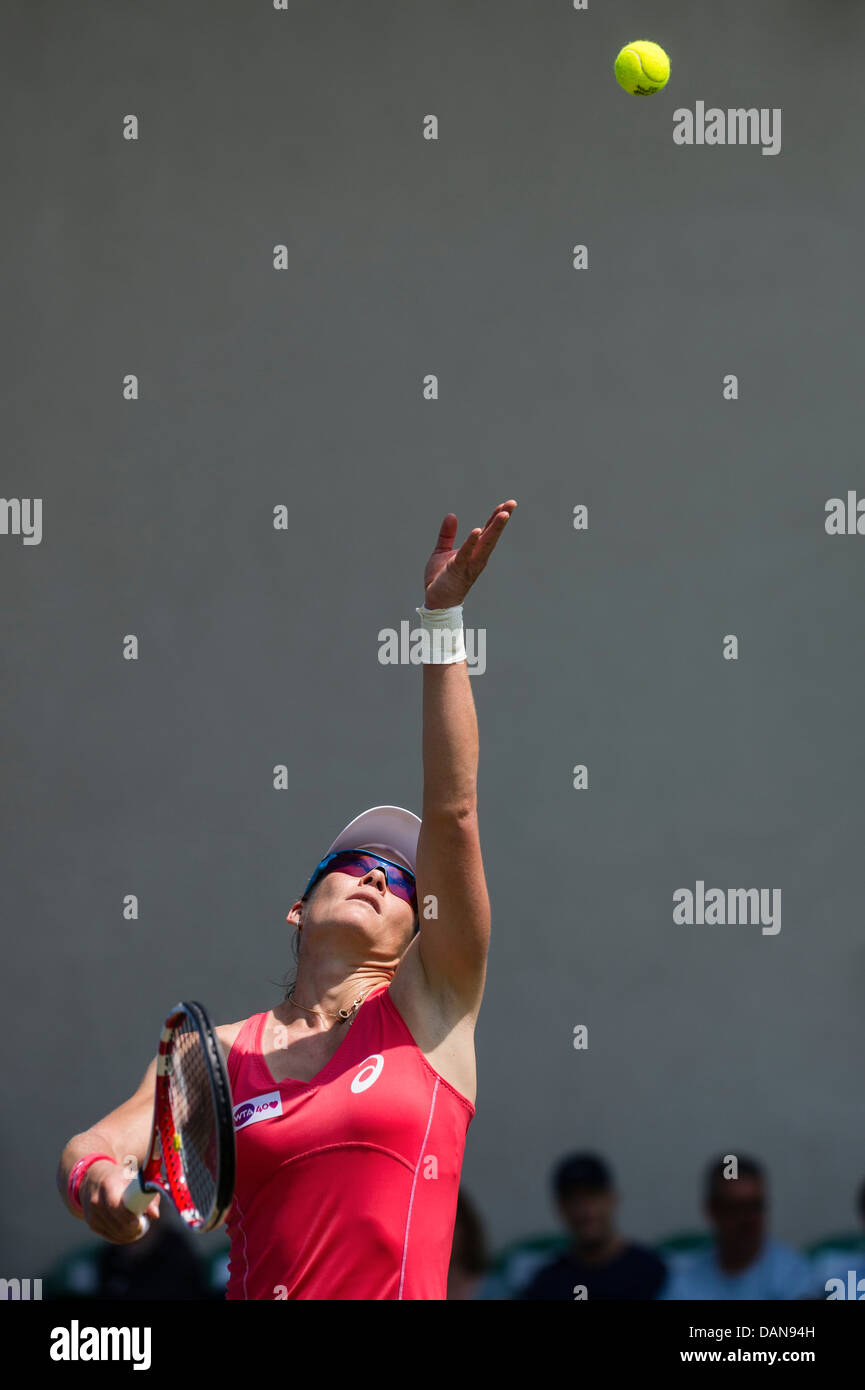 Samantha Stosur of Australia in action serving during singles match Stock Photo