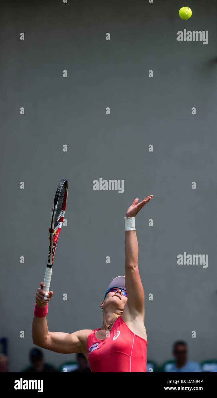 Samantha Stosur of Australia in action serving during singles match Stock Photo