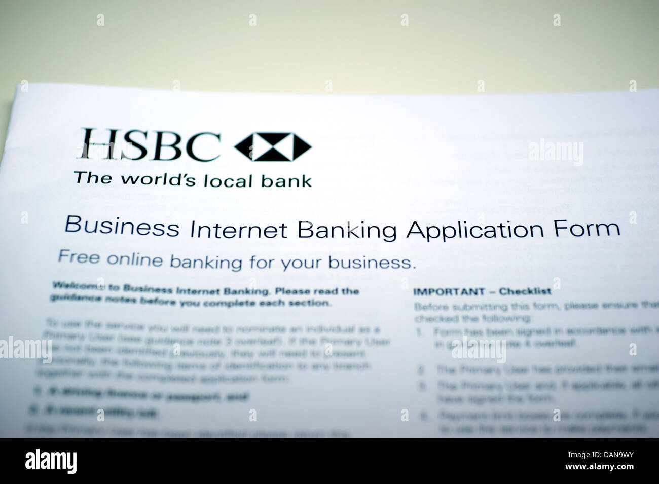 HSBC Bank Business Internet Banking Application Stock Photo