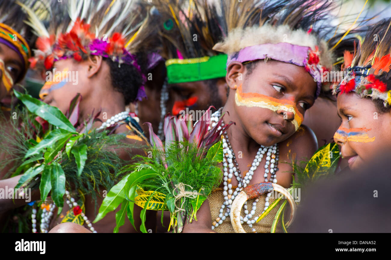 Young children performing a traditional drama at the Goroka Festival in