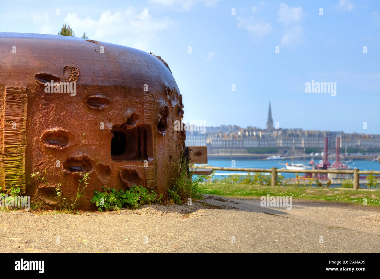 bunker with bomb impacts in Saint-Malo, Brittany, France Stock Photo