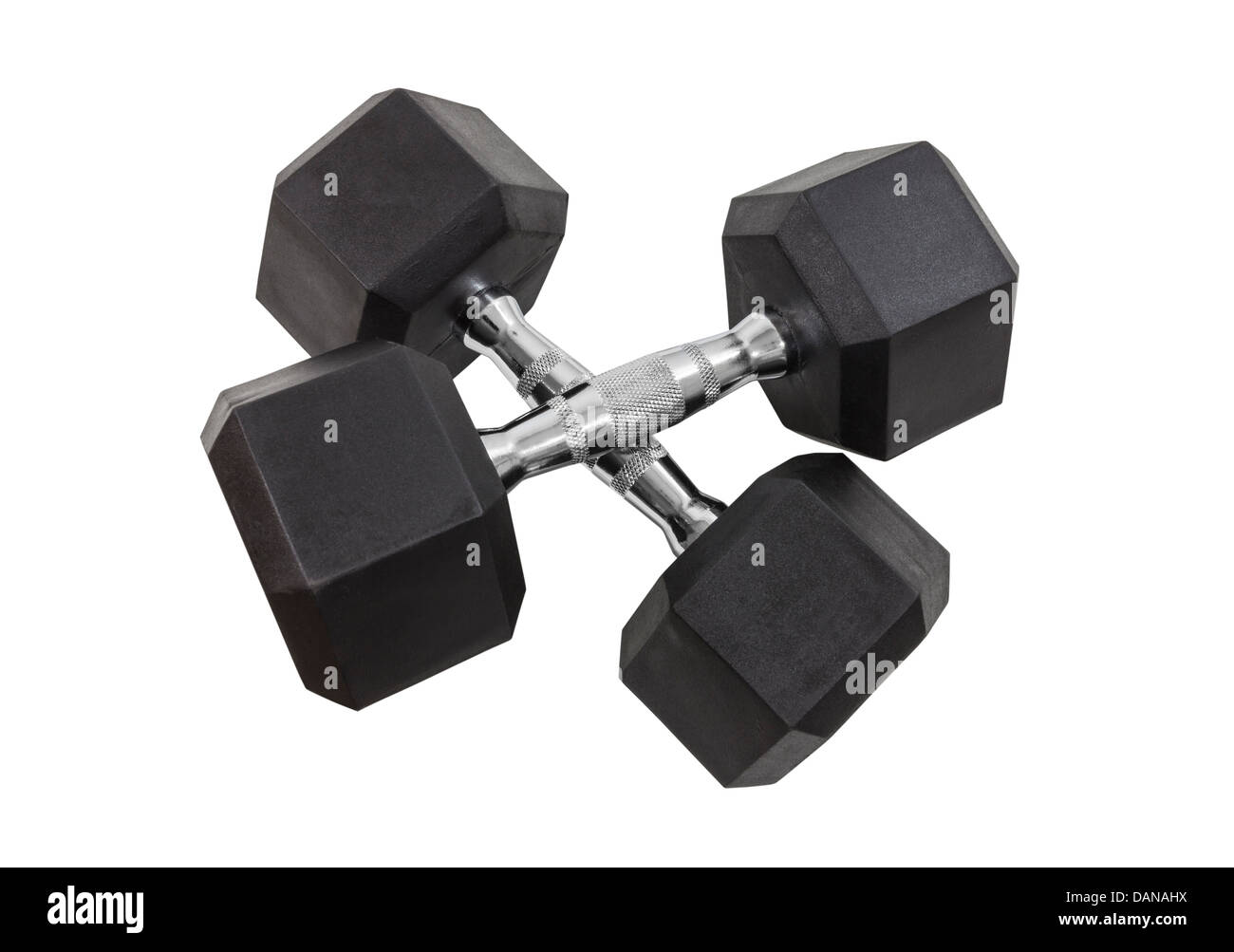 Twenty pound dumbbells isolated with clipping path. Stock Photo