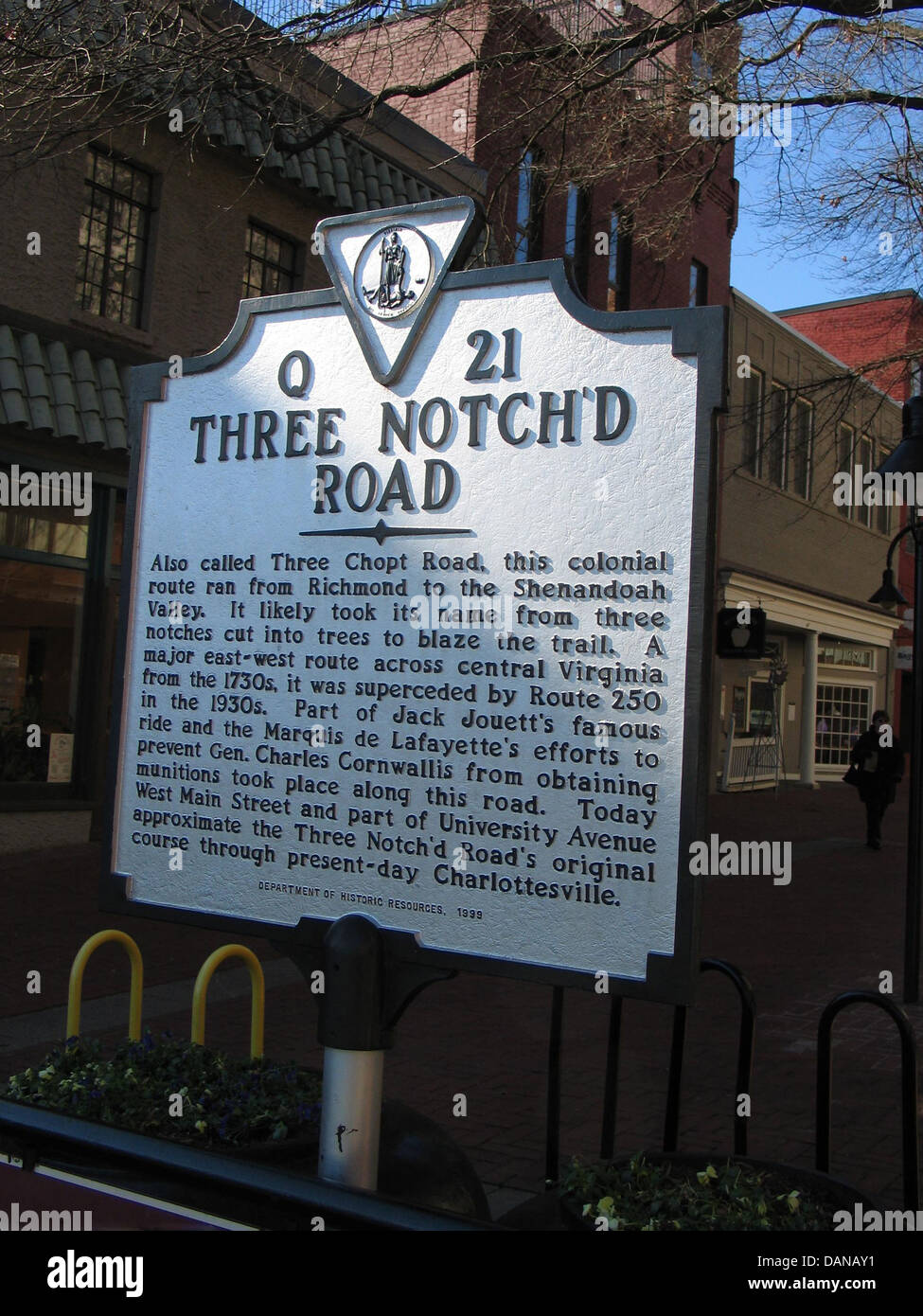 THREE NOTCH'D ROAD  Also called Three Chopt Road, this colonial route ran from Richmond to the Shenandoah Valley. It likely took Stock Photo