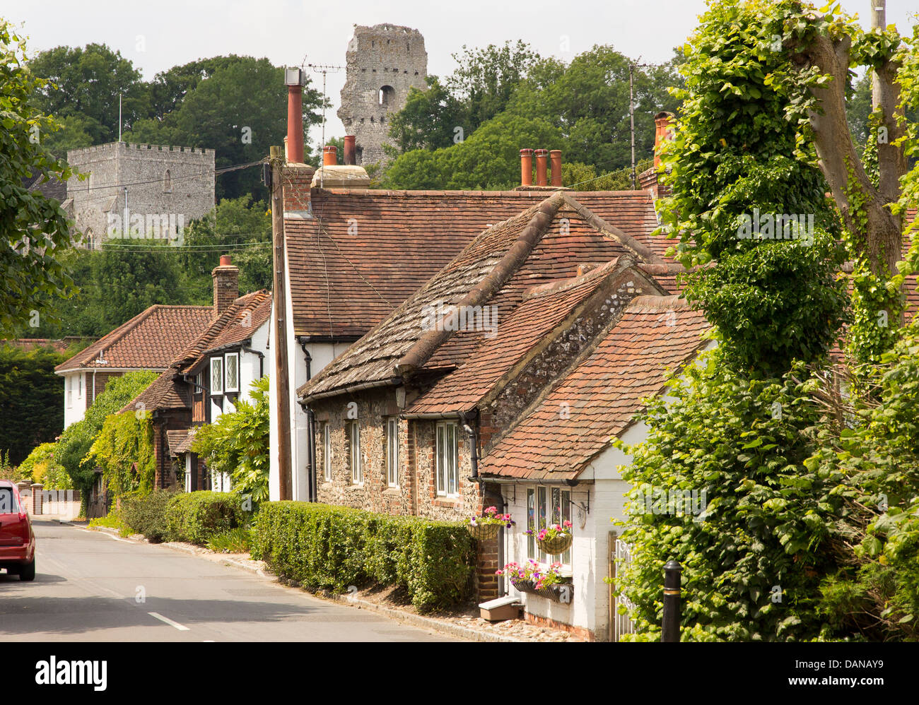 The ruins of Bramber Castle stand above the village street of Bramber