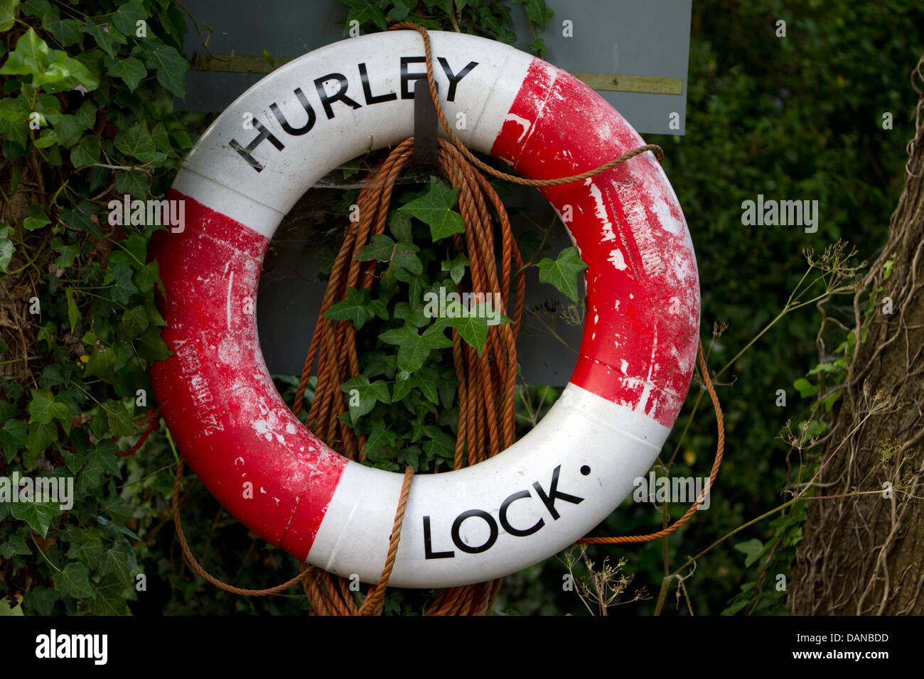 Life saving ring at Hurley Lock, Berkshire. Stock Photo