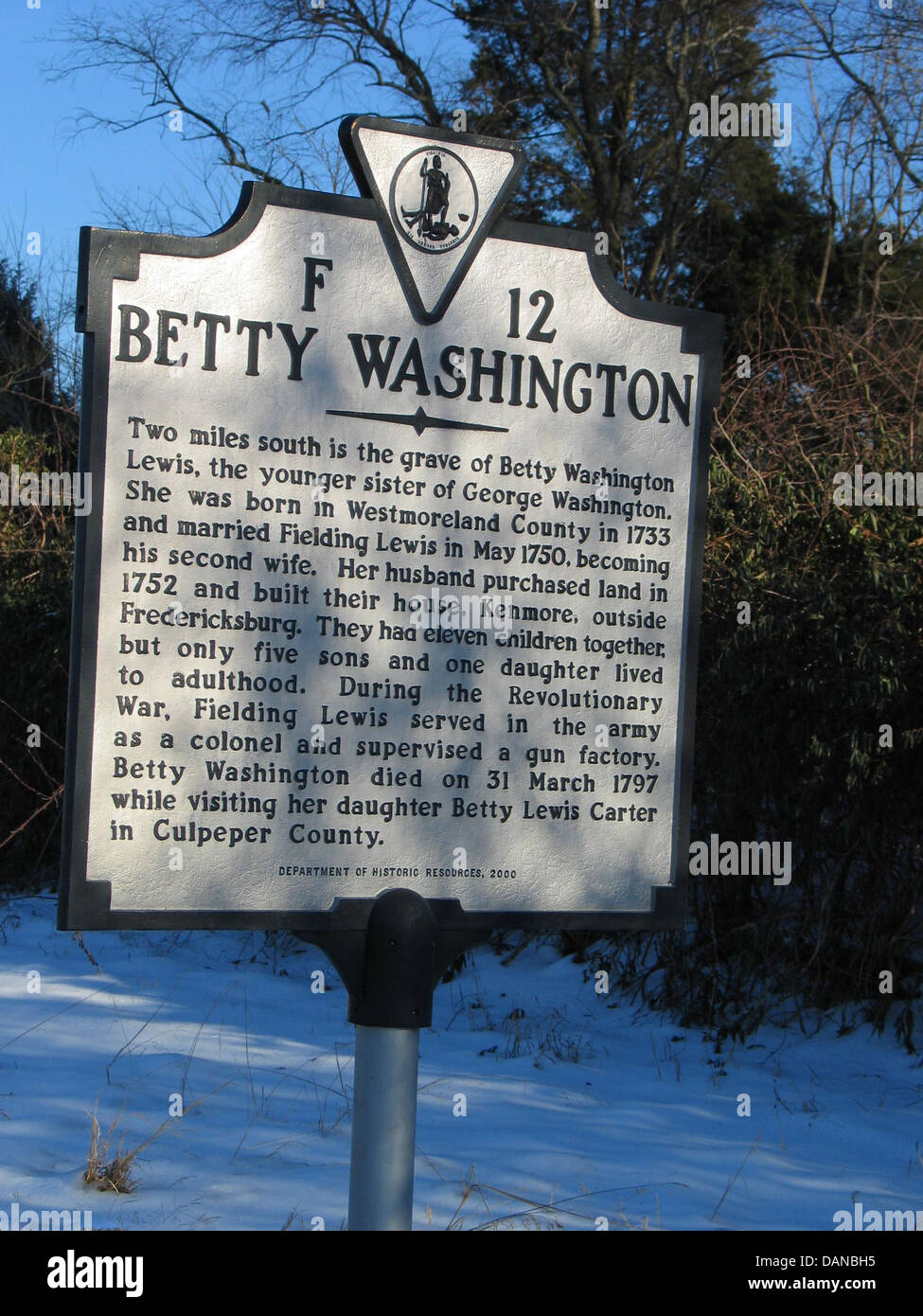 BETTY WASHINGTON Two miles south is the grave of Betty Washington Lewis, the younger sister of