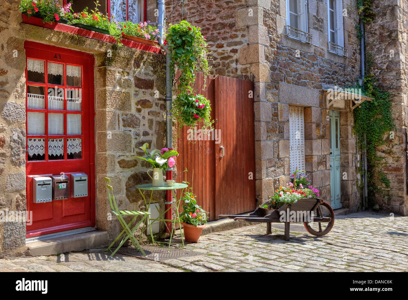 alley in Dinan, Brittany, France Stock Photo