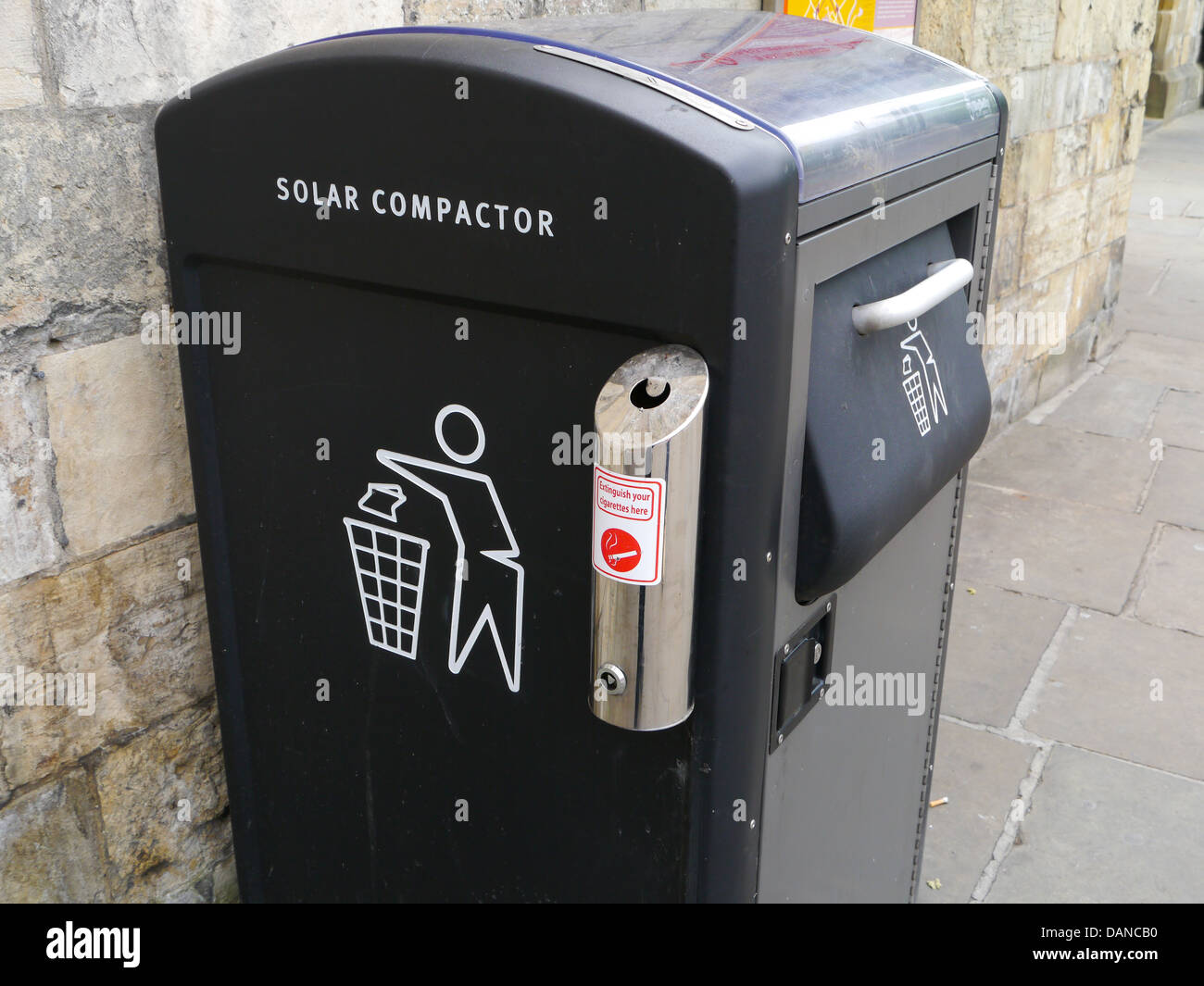 Solar compactor rubbish bin in York, England Stock Photo Alamy