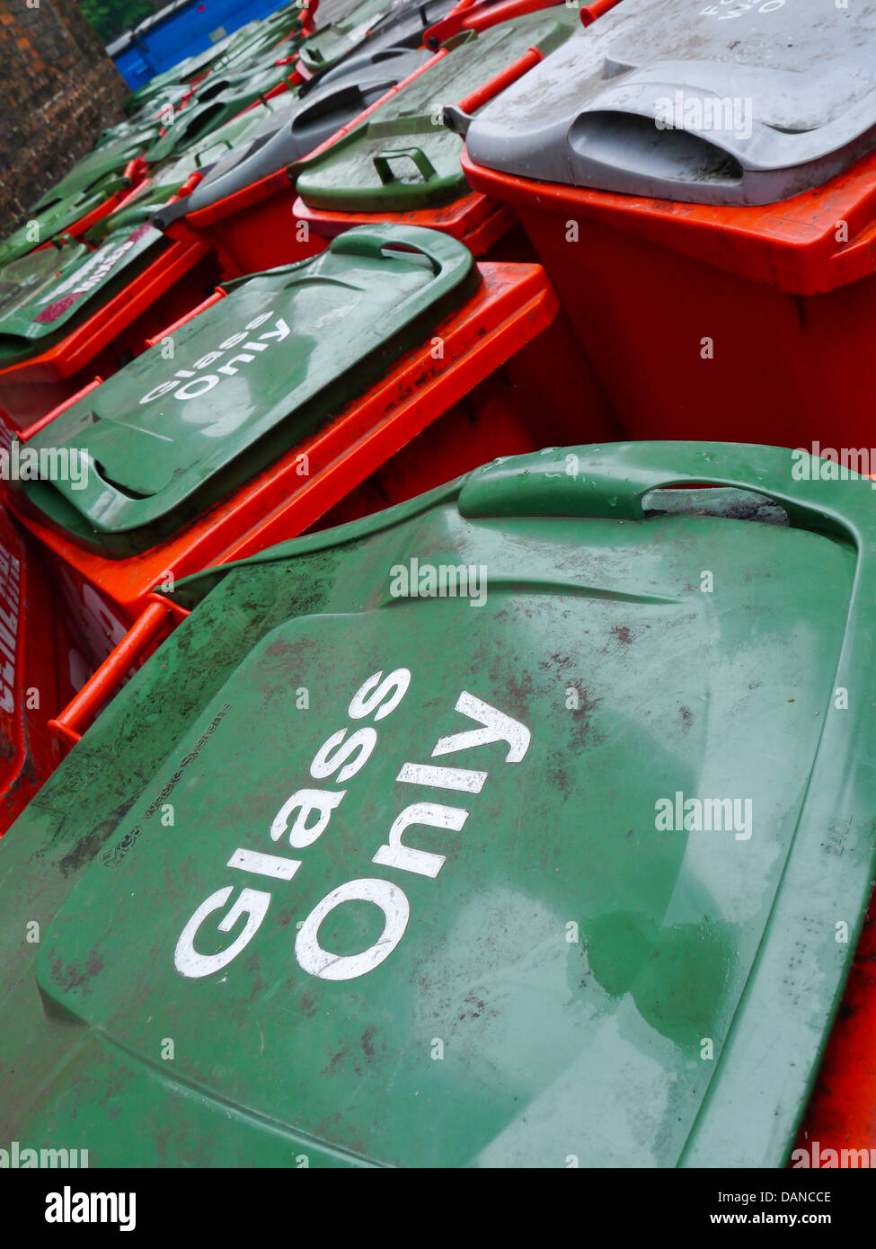 Glass only recycling bins in the centre of York, England. Stock Photo