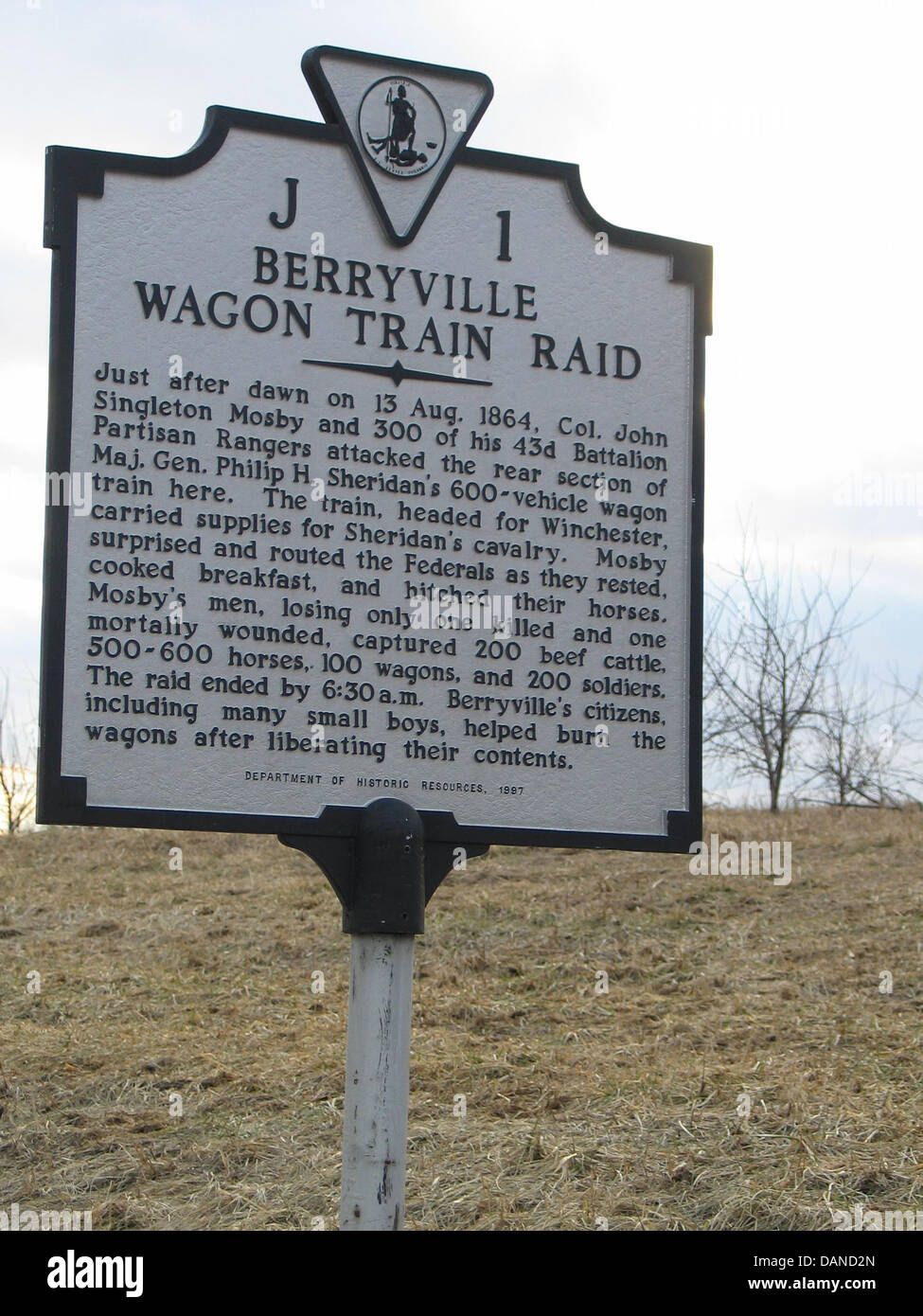 BERRYVILLE WAGON TRAIN RAID  Just after dawn on 13 Aug. 1864, Col. John Singleton Mosby and 300 of his 43d Battalion Partisan Ra Stock Photo