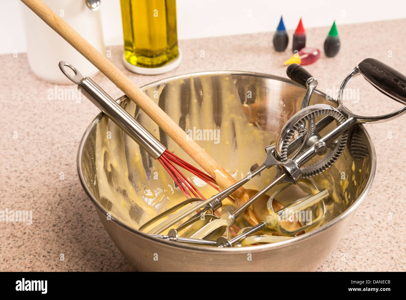 Cake Batter in Bowl with Vintage Beater Stock Photo Alamy