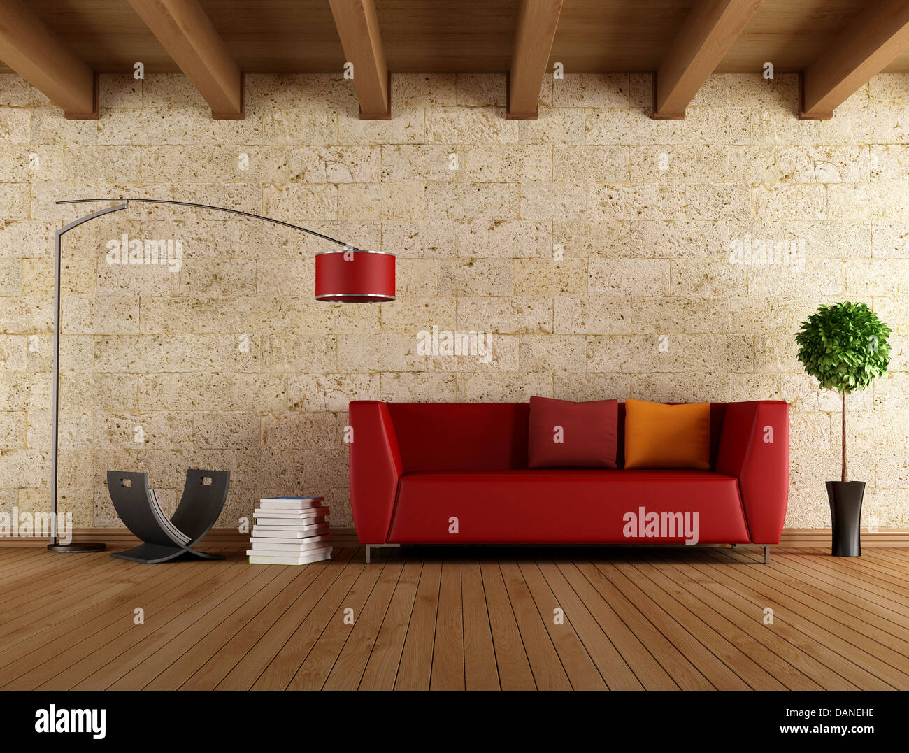 Modern Red Sofa In A Old Room Rendering Stock Photo 58250122