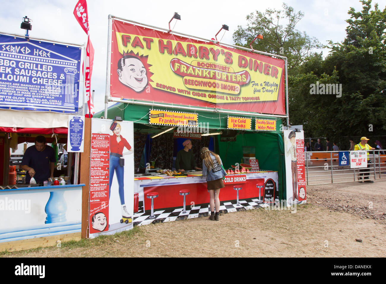 Hot Dog stall at the Glastonbury Festival 2013. Somerset, England