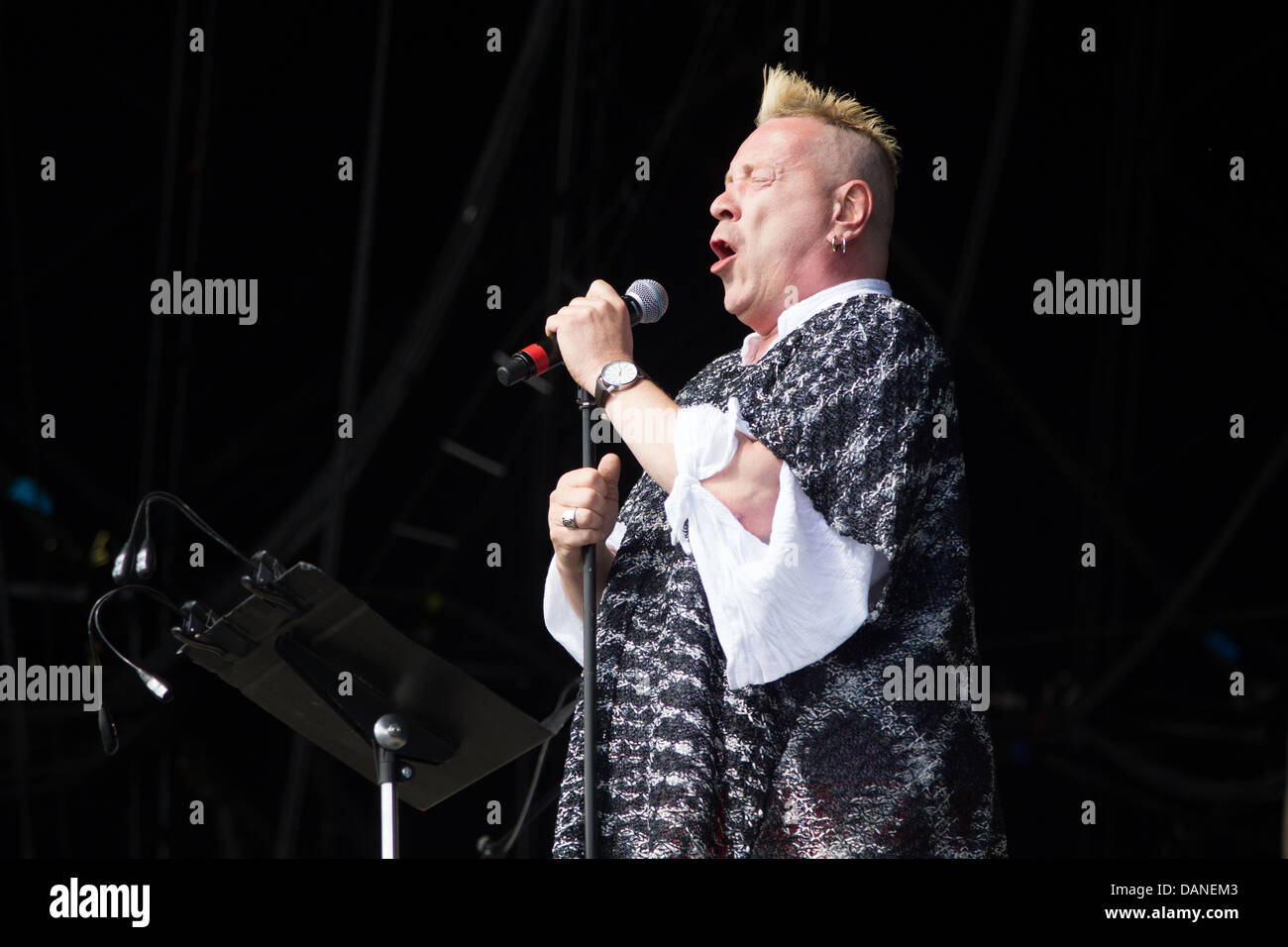 John Lydon, (Johnny Rotten), Performing with the punk band Public Image Ltd, Glastonbury Festival 2013, Somerset, England, UK. Stock Photo