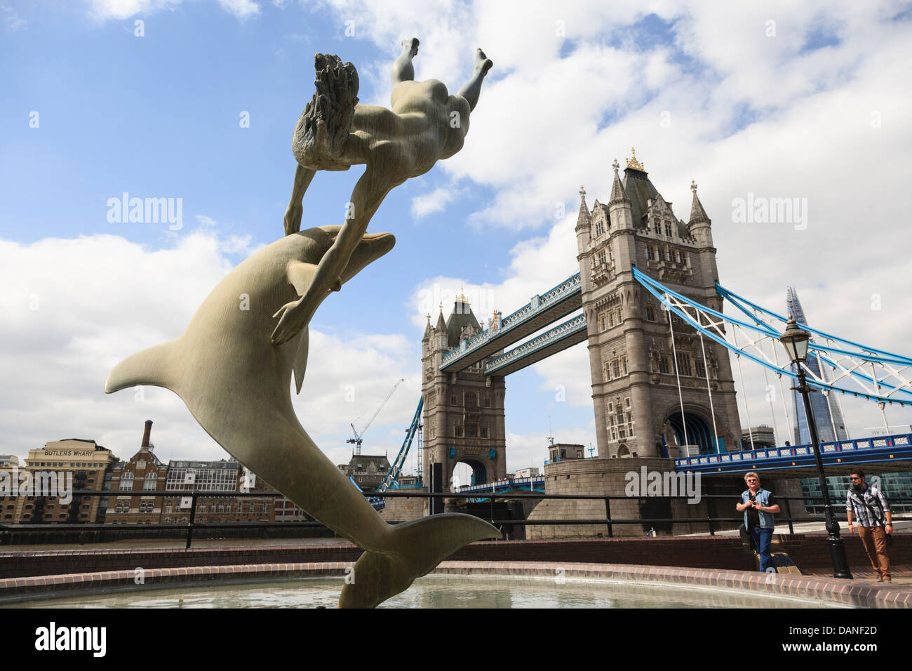 Girl with a dolphin, Bronze, Tower Bridge, London, UK Stock Photo
