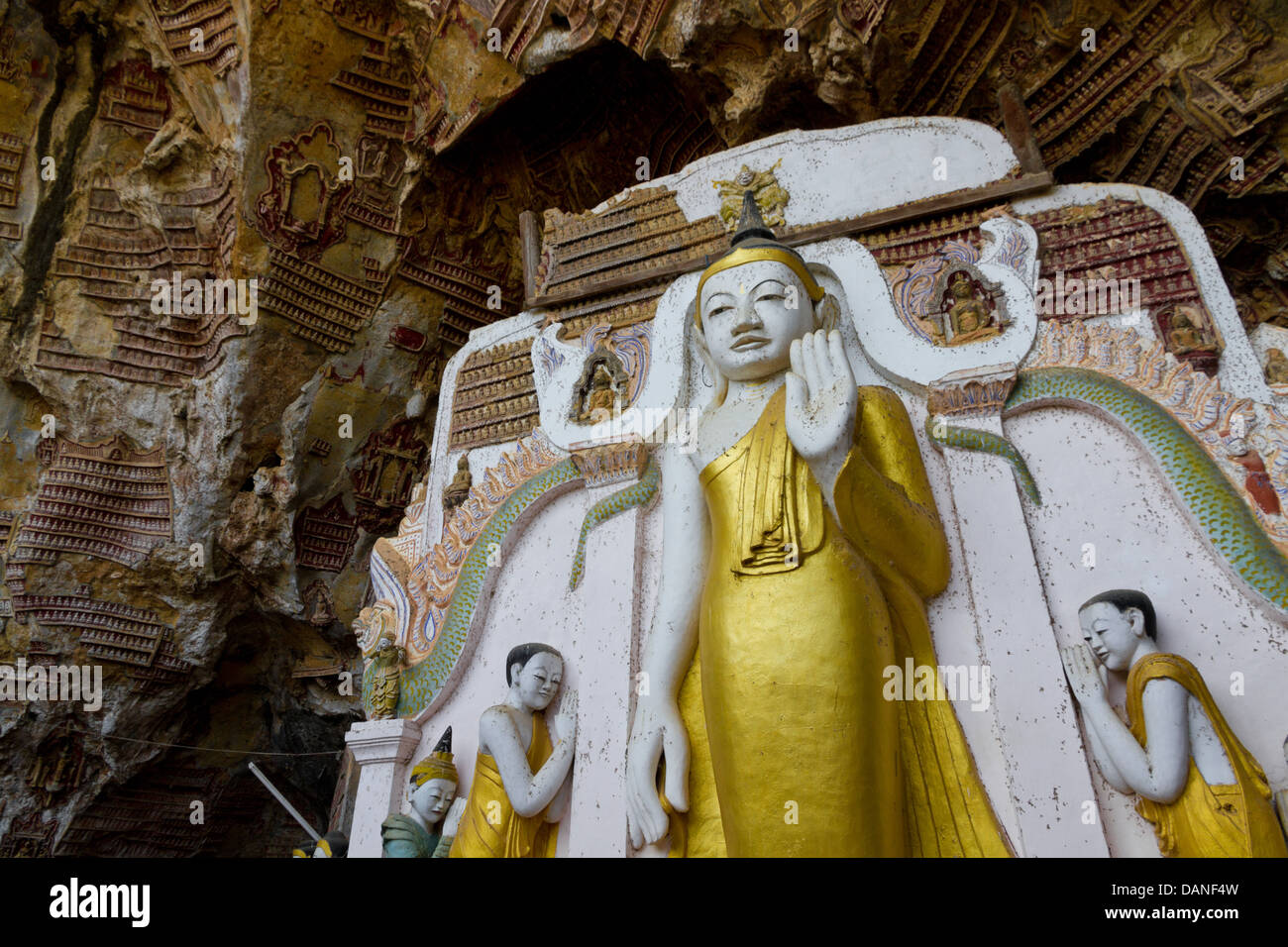 interior of Kawgun buddhist cave decorates with buddhas, carvings and stupas, Hpa An, Burma Stock Photo