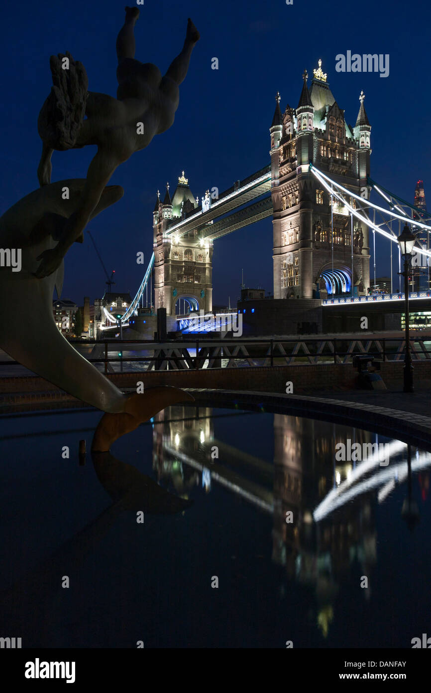 Girl with a dolphin, Bronze, Tower Bridge, London, UK Stock Photo