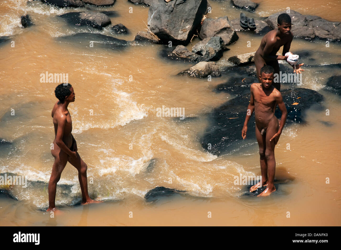 Naked bath in river