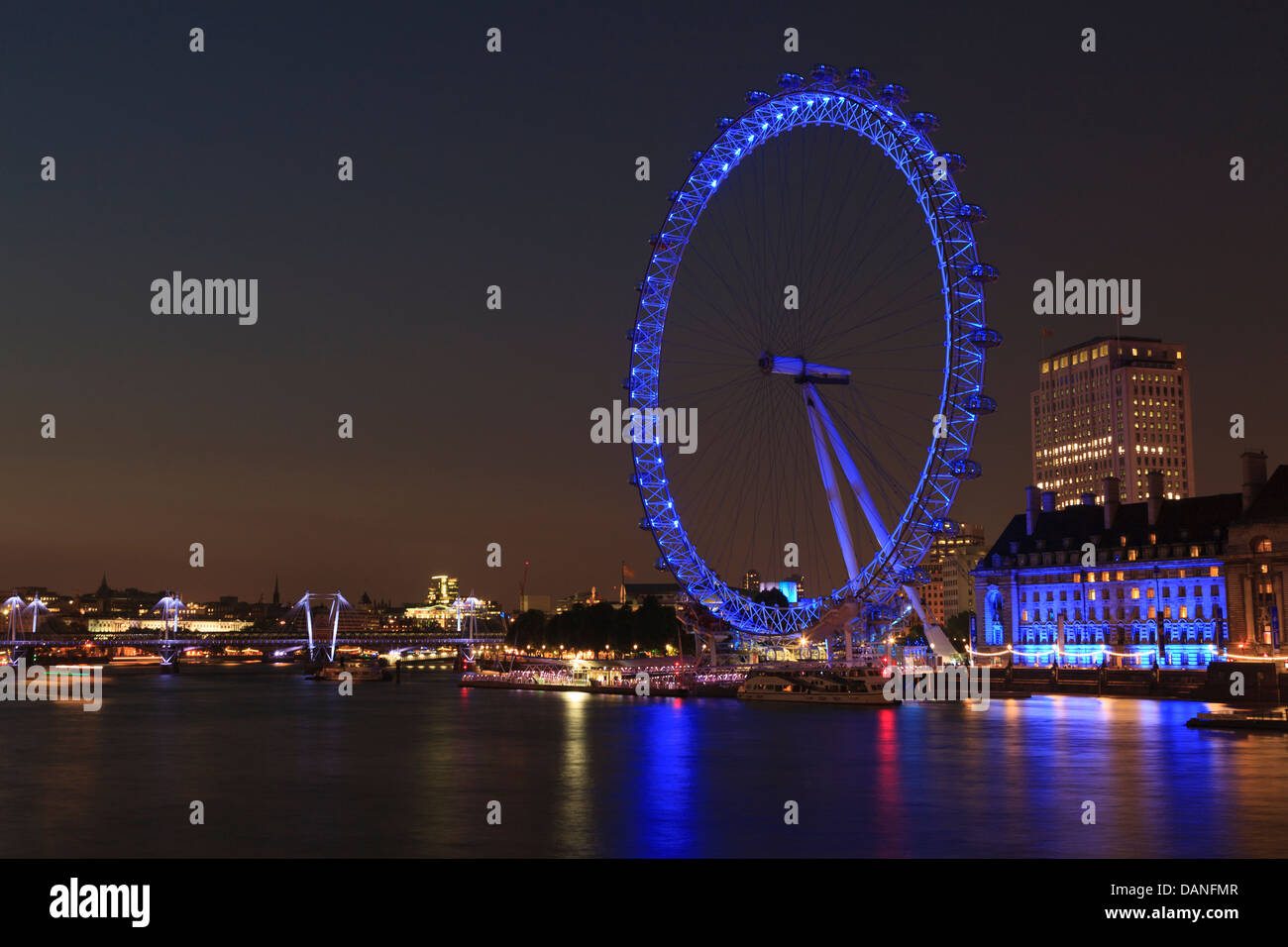 The London Eye is a giant Ferris wheel on the South Bank of the River Thames in London, England. Stock Photo
