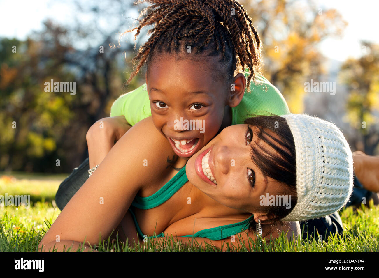 African American mother and child having fun Stock Photo