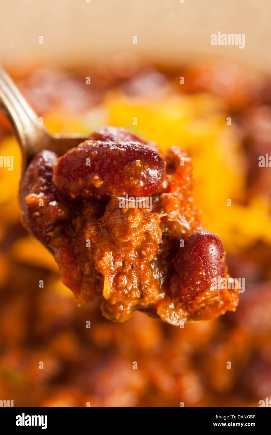 Spicy Homemade Chili Con Carne Soup in a Bowl Stock Photo