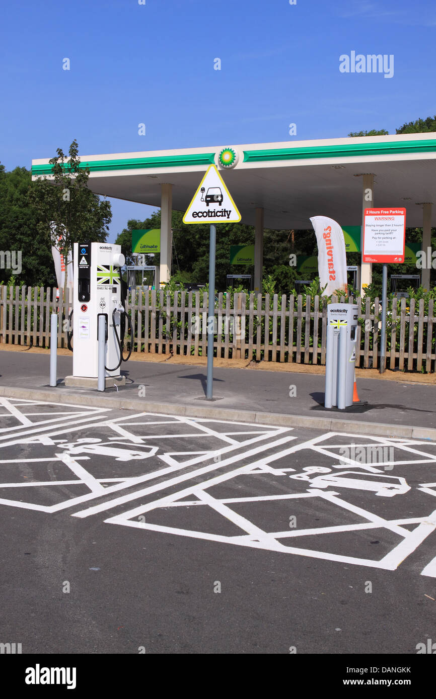 Ecotricity Electric Highway vehicle electric car charging point at Michaelwood Services Gloucestershire on the M5 motorway. Stock Photo