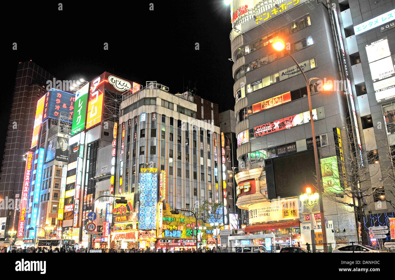 street scene by night Shinjuku Tokyo Japan Stock Photo