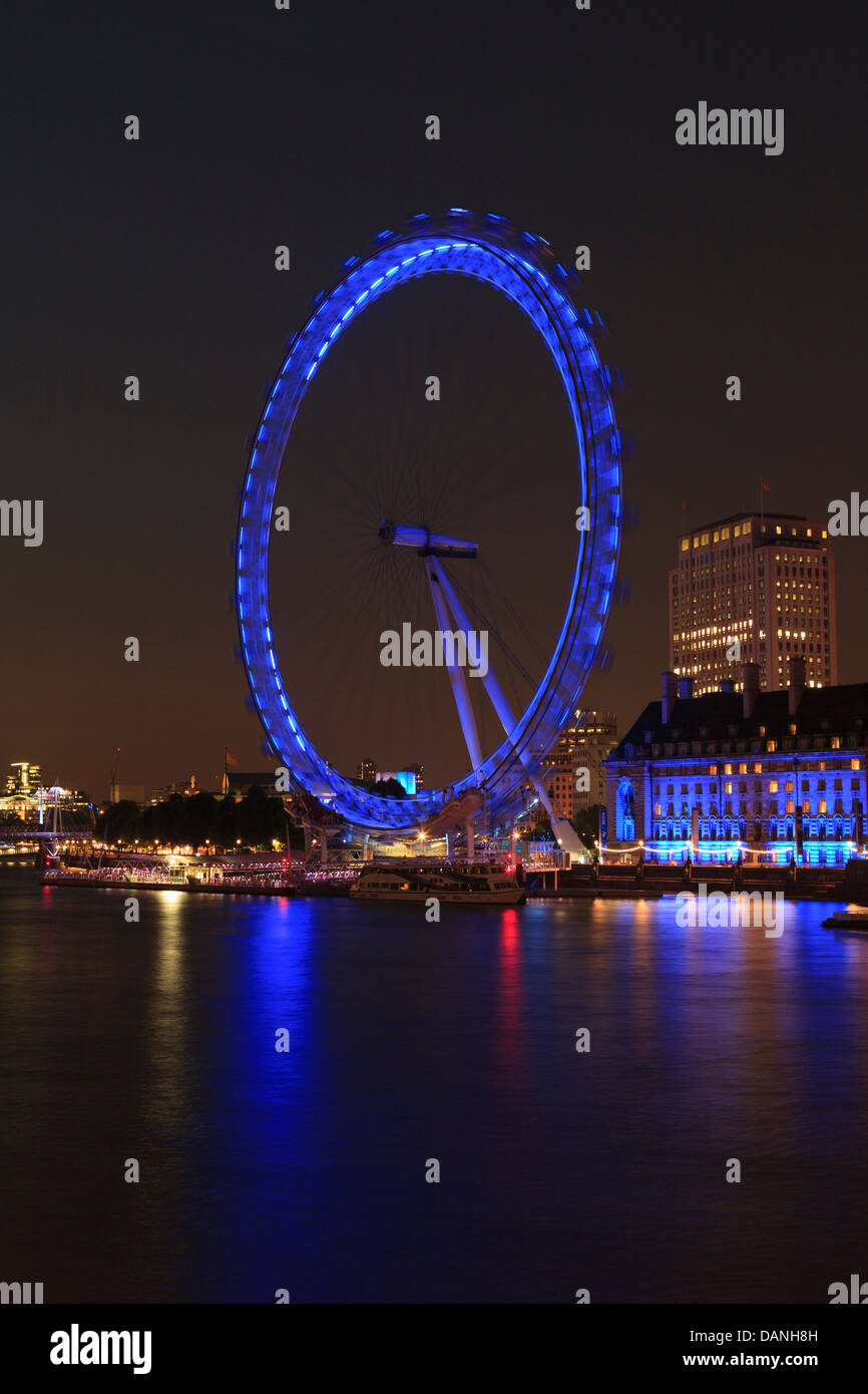 The London Eye is a giant Ferris wheel on the South Bank of the River Thames in London, England. Stock Photo