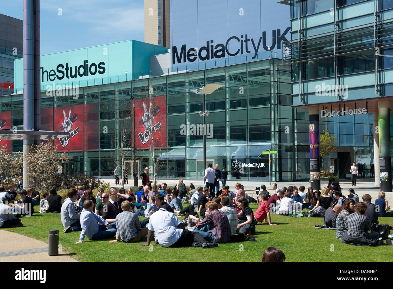 Media City in Salford, Manchester bathed in sunshine Stock Photo