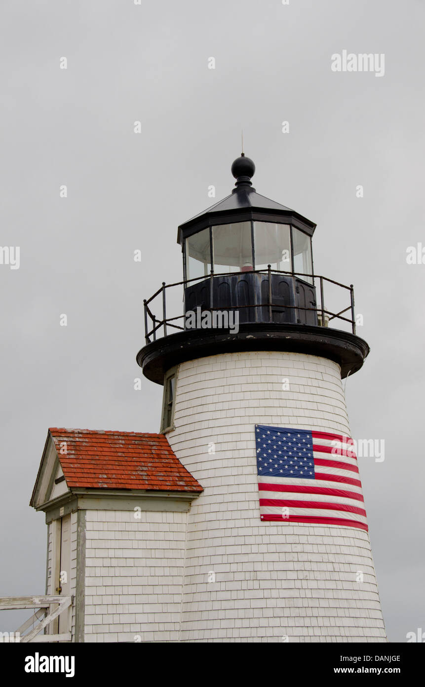 Massachusetts, Nantucket. Brant Point Lighthouse. Historic lighthouse, second oldest in the US. Stock Photo